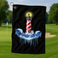 Lighthouse Anchor Water Color Golf Towel