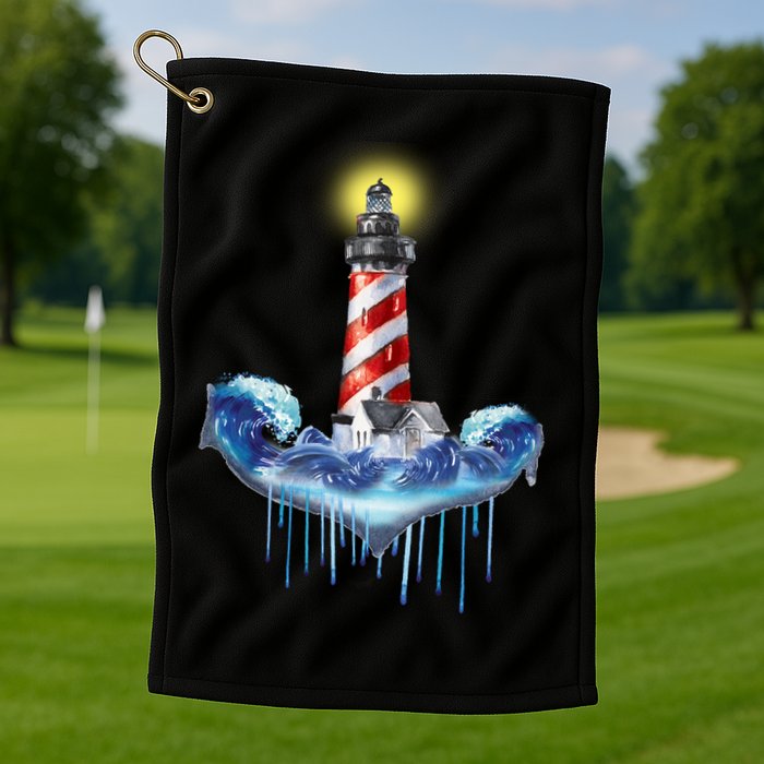 Lighthouse Anchor Water Color Golf Towel