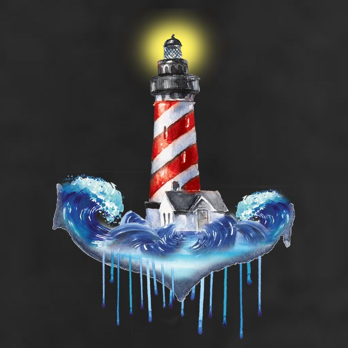 Lighthouse Anchor Water Color Golf Towel