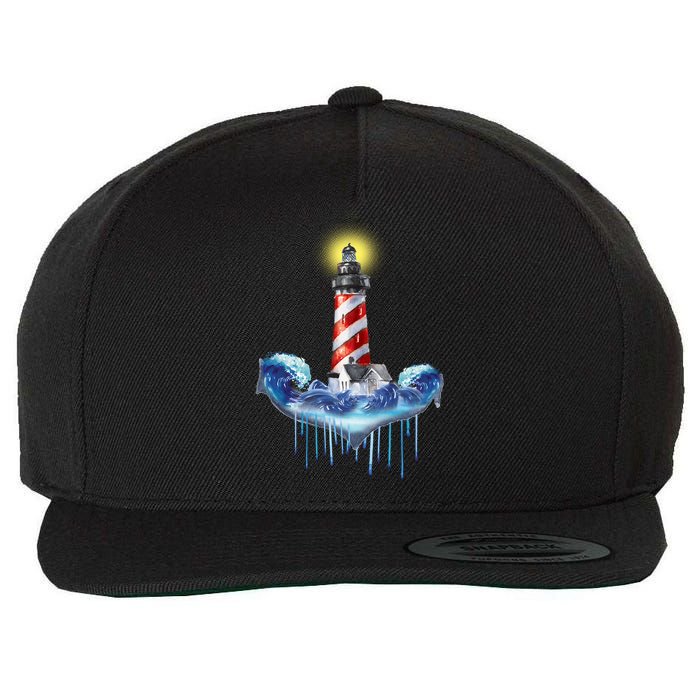 Lighthouse Anchor Water Color Wool Snapback Cap