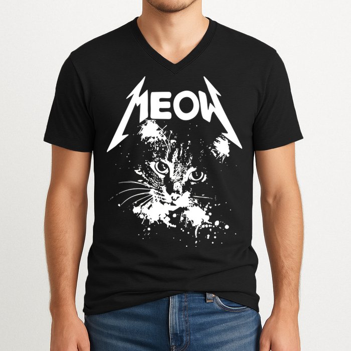 Lightning Cat Meow Logo V-Neck T-Shirt