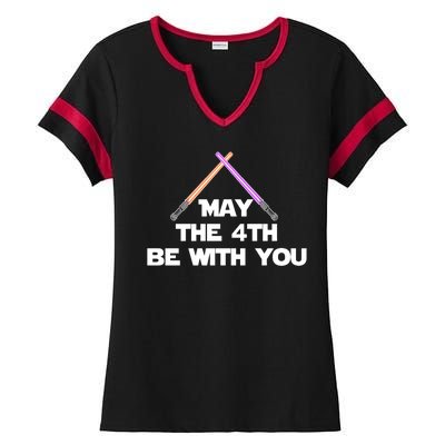 Lightsaber May The 4th Be With You Funny Ladies Halftime Notch Neck Tee