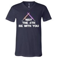 Lightsaber May The 4th Be With You Funny V-Neck T-Shirt