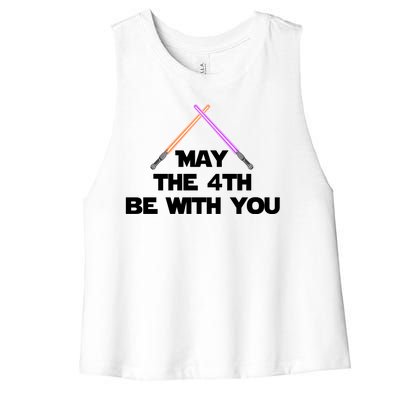 Lightsaber May The 4th Be With You Funny Women's Racerback Cropped Tank