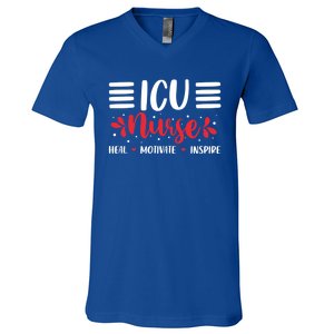 Love Inspire Heal Icu Nurse Nursing Healthcare Gift V-Neck T-Shirt