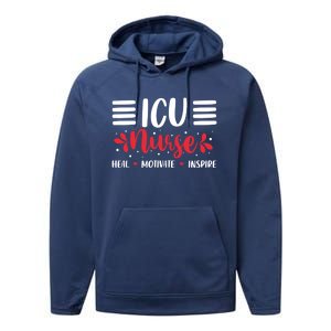 Love Inspire Heal Icu Nurse Nursing Healthcare Gift Performance Fleece Hoodie