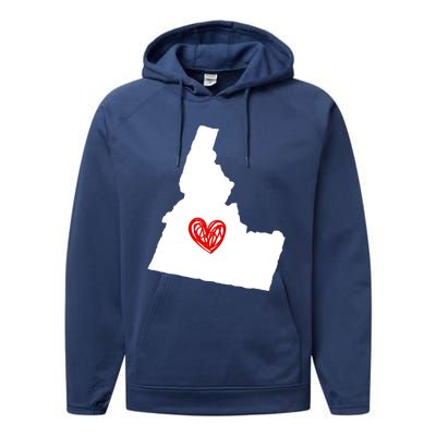 Love Idaho Heart Design Gift Performance Fleece Hoodie