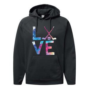 Love Ice Hockey Girls Hockey Gifts Women Ice Hockey Performance Fleece Hoodie