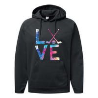 Love Ice Hockey Girls Hockey Gifts Women Ice Hockey Performance Fleece Hoodie