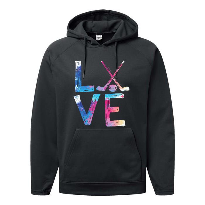 Love Ice Hockey Girls Hockey Gifts Women Ice Hockey Performance Fleece Hoodie