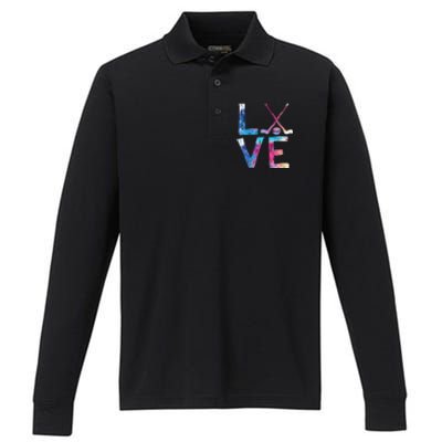 Love Ice Hockey Girls Hockey Gifts Women Ice Hockey Performance Long Sleeve Polo