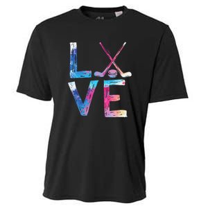 Love Ice Hockey Girls Hockey Gifts Women Ice Hockey Cooling Performance Crew T-Shirt