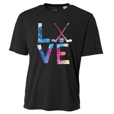 Love Ice Hockey Girls Hockey Gifts Women Ice Hockey Cooling Performance Crew T-Shirt