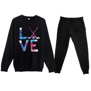 Love Ice Hockey Girls Hockey Gifts Women Ice Hockey Premium Crewneck Sweatsuit Set