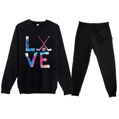 Love Ice Hockey Girls Hockey Gifts Women Ice Hockey Premium Crewneck Sweatsuit Set