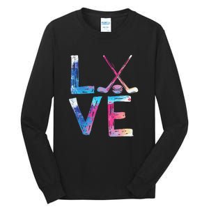 Love Ice Hockey Girls Hockey Gifts Women Ice Hockey Tall Long Sleeve T-Shirt