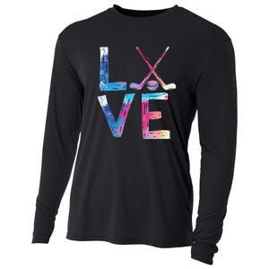 Love Ice Hockey Girls Hockey Gifts Women Ice Hockey Cooling Performance Long Sleeve Crew