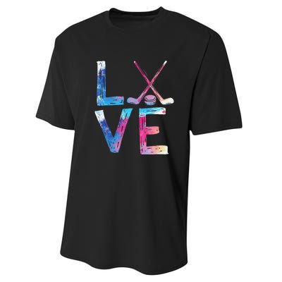 Love Ice Hockey Girls Hockey Gifts Women Ice Hockey Performance Sprint T-Shirt