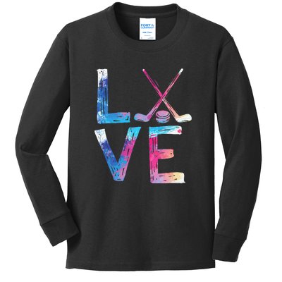 Love Ice Hockey Girls Hockey Gifts Women Ice Hockey Kids Long Sleeve Shirt