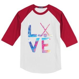 Love Ice Hockey Girls Hockey Gifts Women Ice Hockey Kids Colorblock Raglan Jersey