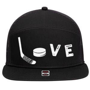 Love Ice Hockey Cute, Valentine's Day Gift For Hockey Lover 7 Panel Mesh Trucker Snapback Hat