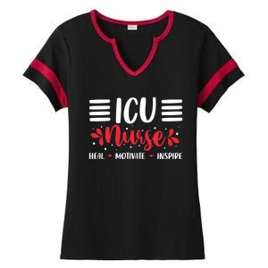 Love Inspire Heal Icu Nurse Nursing Healthcare Cute Gift Ladies Halftime Notch Neck Tee