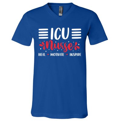 Love Inspire Heal Icu Nurse Nursing Healthcare Cute Gift V-Neck T-Shirt