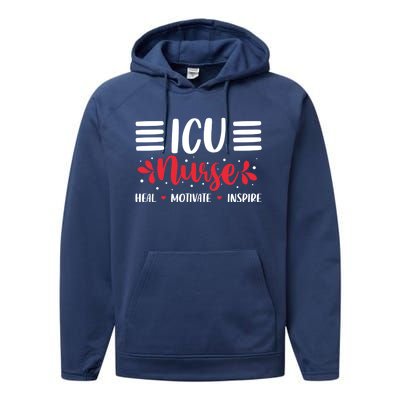 Love Inspire Heal Icu Nurse Nursing Healthcare Cute Gift Performance Fleece Hoodie