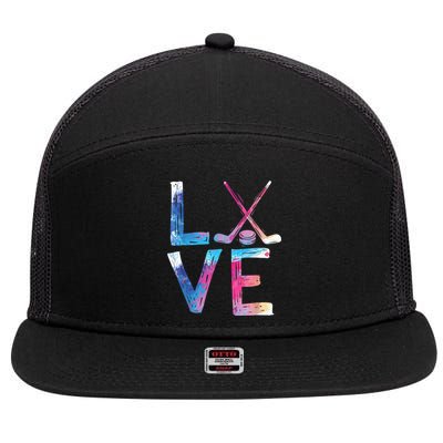 Love Ice Hockey Girls Hockey Gifts Womens Ice Hockey TShirt 7 Panel Mesh Trucker Snapback Hat