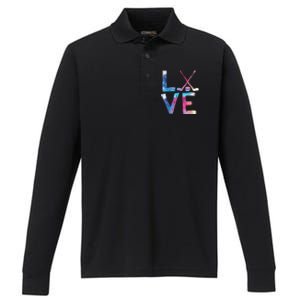 Love Ice Hockey Girls Hockey Gifts Womens Ice Hockey TShirt Performance Long Sleeve Polo