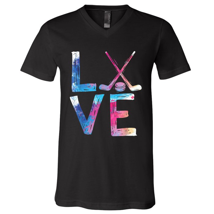 Love Ice Hockey Girls Hockey Gifts Womens Ice Hockey TShirt V-Neck T-Shirt