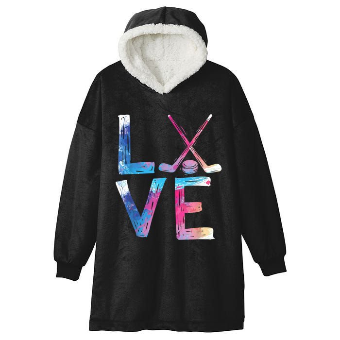 Love Ice Hockey Girls Hockey Gifts Womens Ice Hockey TShirt Hooded Wearable Blanket