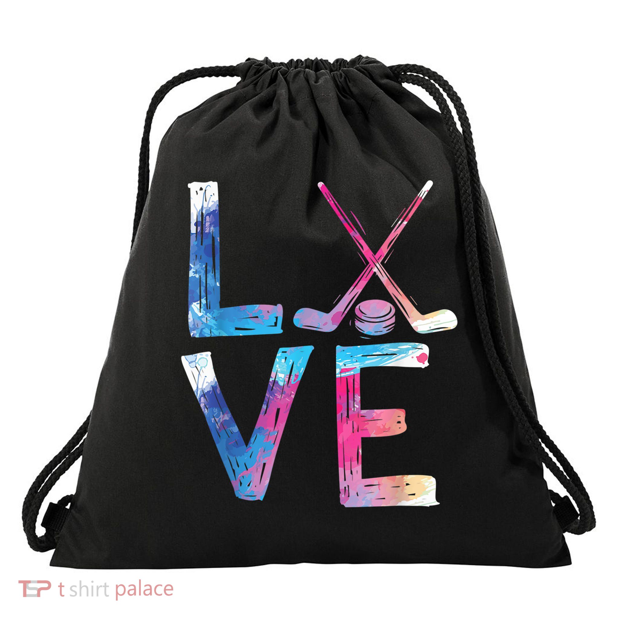 Love Ice Hockey Girls Hockey Gifts Womens Ice Hockey TShirt Drawstring Bag