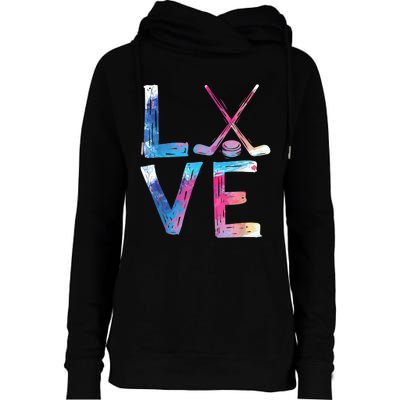 Love Ice Hockey Girls Hockey Gifts Womens Ice Hockey TShirt Womens Funnel Neck Pullover Hood