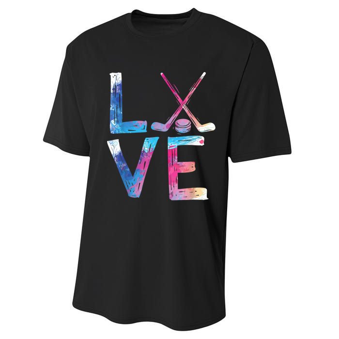 Love Ice Hockey Girls Hockey Gifts Womens Ice Hockey TShirt Performance Sprint T-Shirt