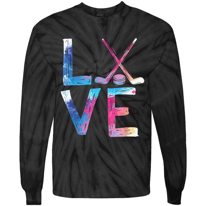 Love Ice Hockey Girls Hockey Gifts Womens Ice Hockey TShirt Tie-Dye Long Sleeve Shirt