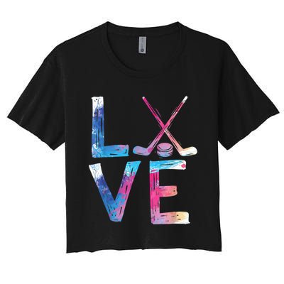 Love Ice Hockey Girls Hockey Gifts Womens Ice Hockey TShirt Women's Crop Top Tee