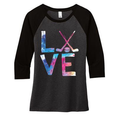 Love Ice Hockey Girls Hockey Gifts Womens Ice Hockey TShirt Women's Tri-Blend 3/4-Sleeve Raglan Shirt