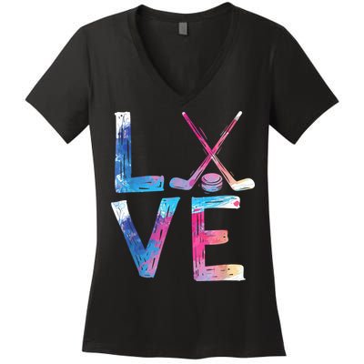 Love Ice Hockey Girls Hockey Gifts Womens Ice Hockey TShirt Women's V-Neck T-Shirt