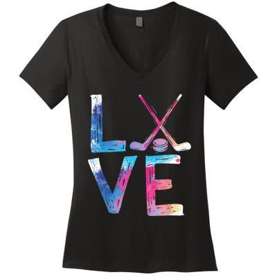 Love Ice Hockey Girls Hockey Gifts Womens Ice Hockey TShirt Women's V-Neck T-Shirt