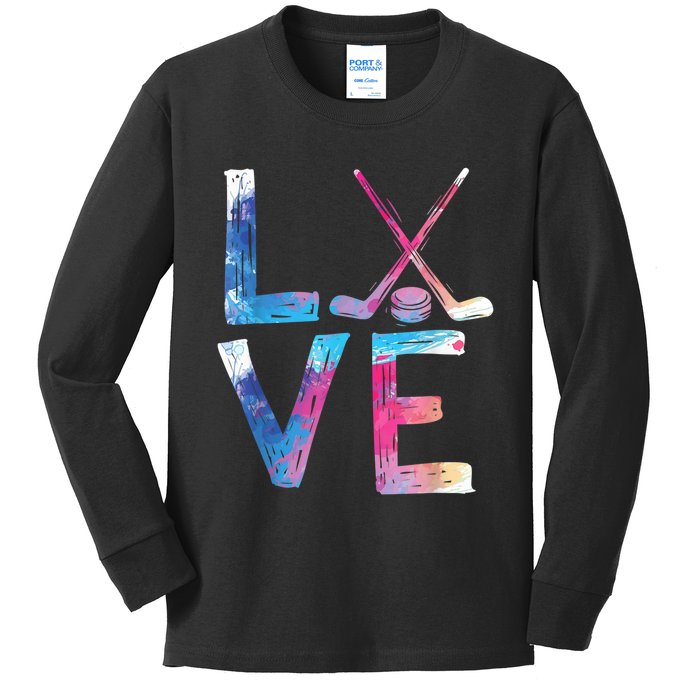 Love Ice Hockey Girls Hockey Gifts Womens Ice Hockey TShirt Kids Long Sleeve Shirt