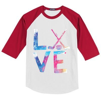 Love Ice Hockey Girls Hockey Gifts Womens Ice Hockey TShirt Kids Colorblock Raglan Jersey