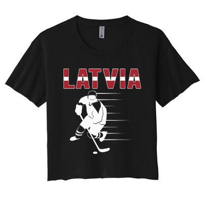 Latvia Ice Hockey Fans Jersey Latvian Hockey Team Supporter Women's Crop Top Tee