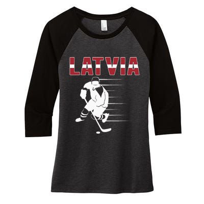 Latvia Ice Hockey Fans Jersey Latvian Hockey Team Supporter Women's Tri-Blend 3/4-Sleeve Raglan Shirt