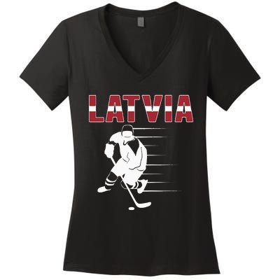 Latvia Ice Hockey Fans Jersey Latvian Hockey Team Supporter Women's V-Neck T-Shirt