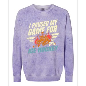 Love Ice Hockey And Video Games Funny Gift Colorblast Crewneck Sweatshirt