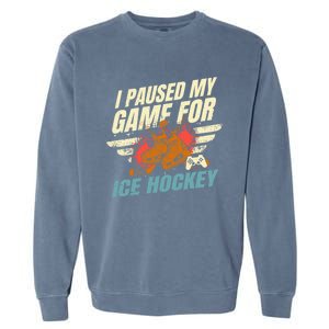 Love Ice Hockey And Video Games Funny Gift Garment-Dyed Sweatshirt