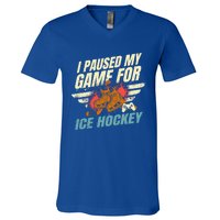 Love Ice Hockey And Video Games Funny Gift V-Neck T-Shirt