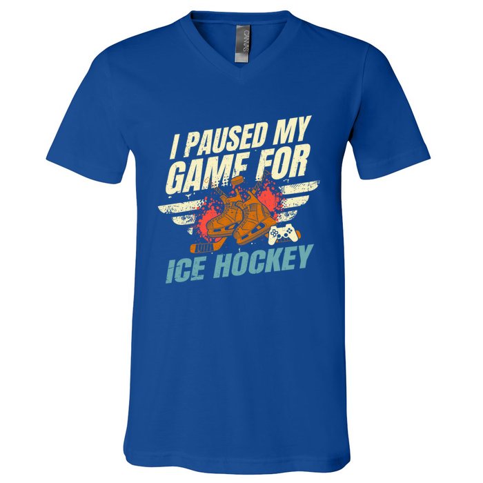 Love Ice Hockey And Video Games Funny Gift V-Neck T-Shirt