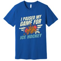 Love Ice Hockey And Video Games Funny Gift Premium T-Shirt